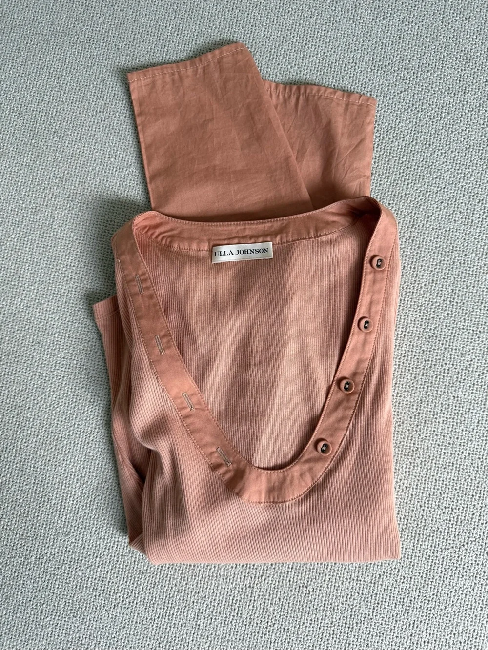 Ulla Johnson Peach Puff-Sleeve Button-Neck Top